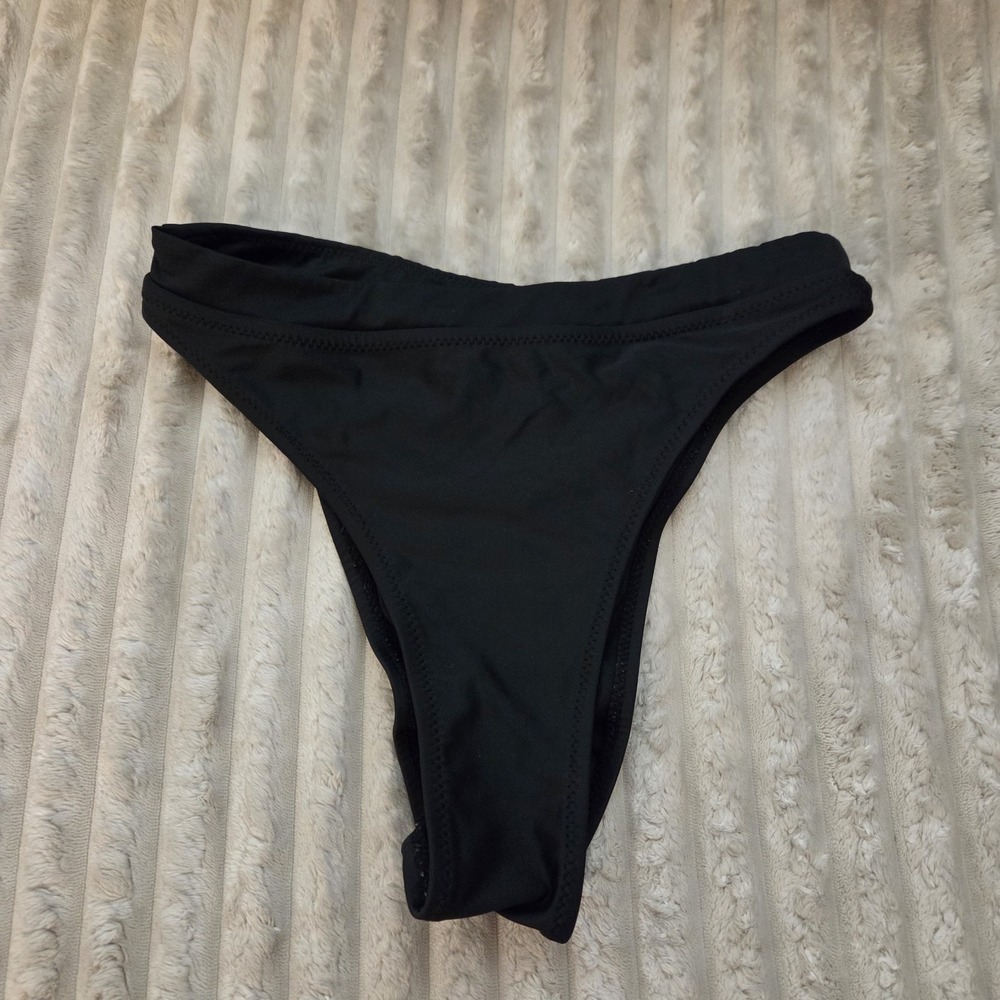 Forever Young Swimwear Black Bikini Bottom High Cut V Leg Cheeky Swim Womens XS